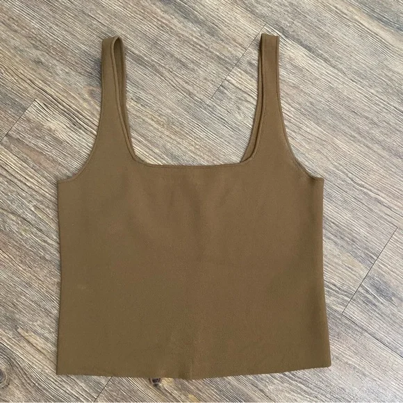 Vince Olive Stretch-knit Tank In Brown Size Medium - Picture 1 of 4